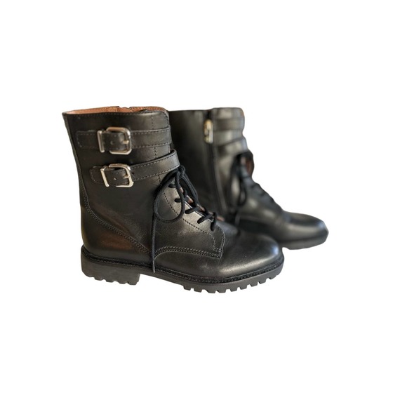 Antonio Melani Bertilli Black Leather Combat Boots Sz. 8 - Picture 1 of 7